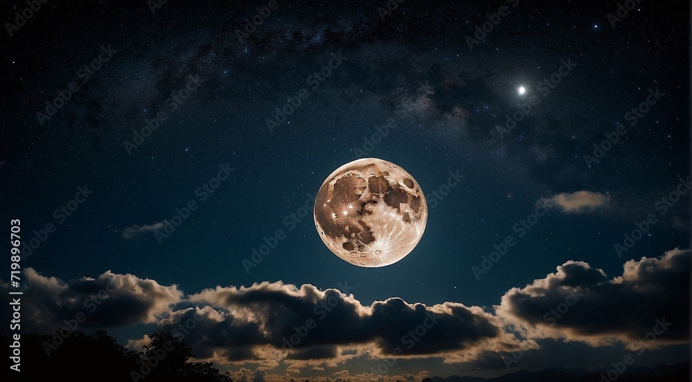 moon in the night with stars and cloud, moon view at the night, beautiful moon with stars