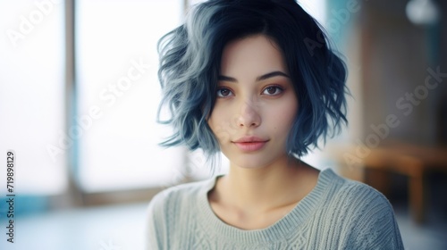 Photo of woman with short and blue hair
