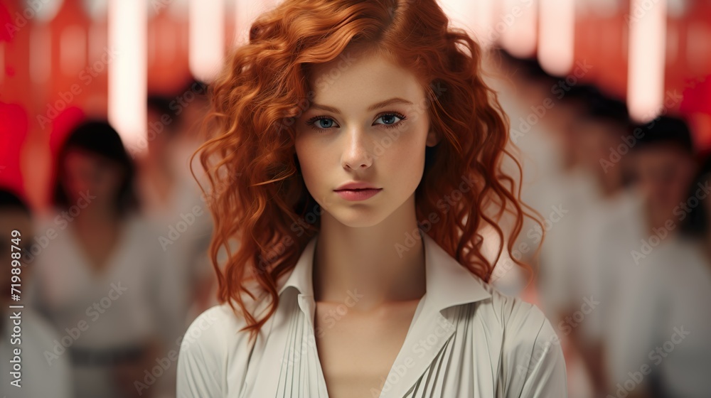 Naklejka premium confident redhead woman and her team