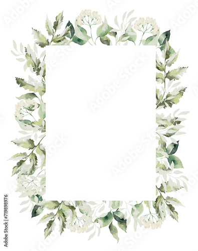 frame with leaves watercolor in transparent background
