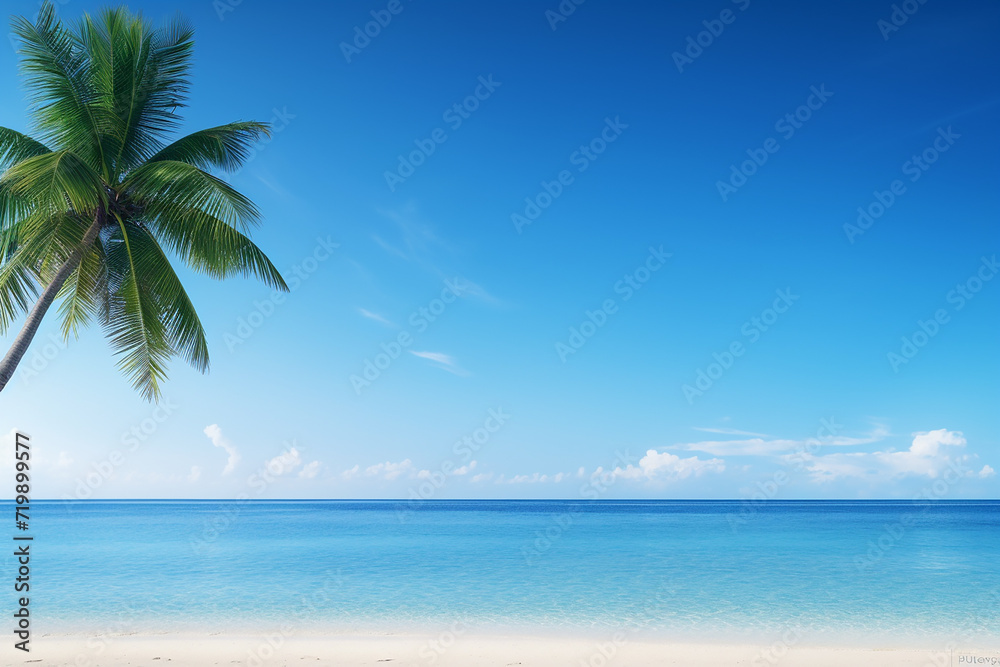 Generative AI Image of Tropical Summer Background with Coconut Tree on Beach