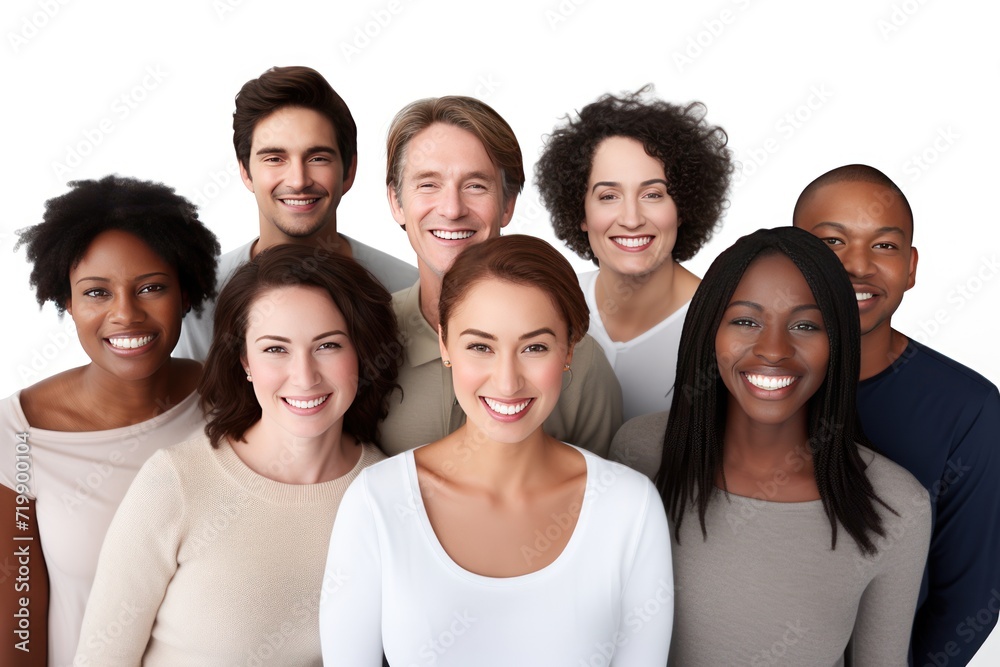Various ethnicities smiling looking at camera on a white background Various ethnicities smiling looking at camera on a white background