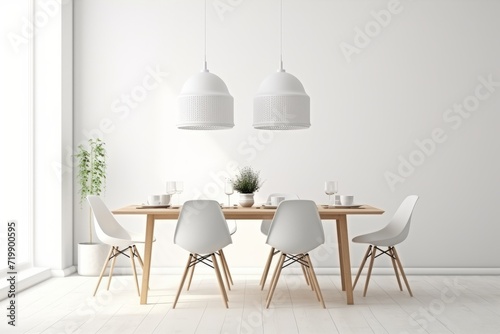 Basic Scandinavian Dining Room, Displayed on an Isolated White Setting, Generative AI