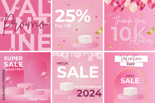 Valentine's Day template. Sales promotion on Valentine's Day. for greeting cards, banner designs and social media, pink background.
