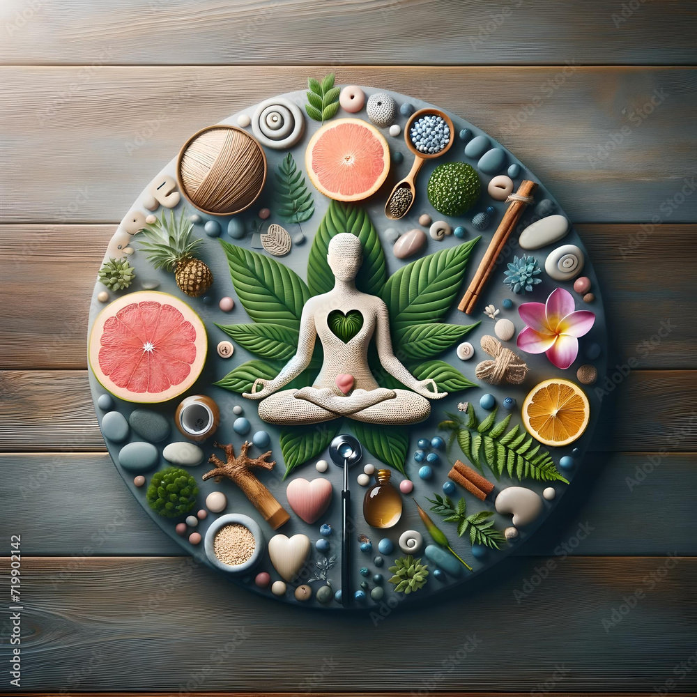 Image depicting health and wellness with a focus on tranquility and mindfulness. Notice the serene elements, calming colors, and the overall peaceful composition.