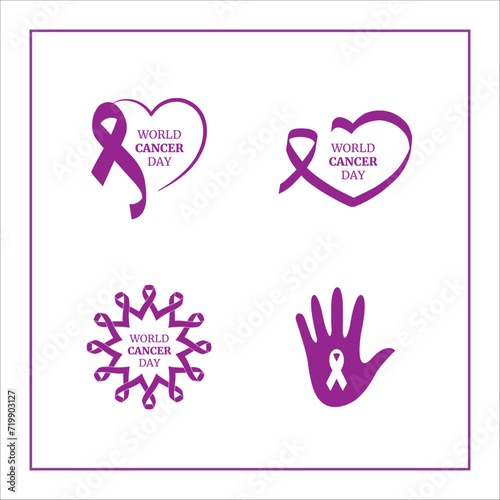 Set collection of world cancer day symbols for banner and social media, vector