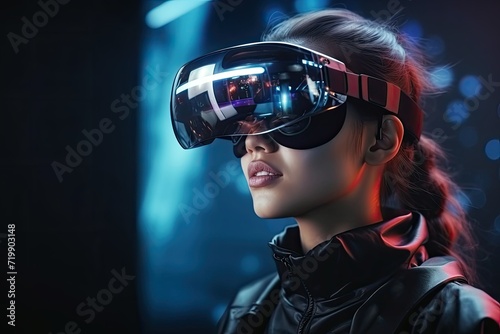 Immersive Innovation: A Woman Embracing the Future with Virtual Reality Glasses © Arnolt