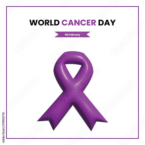 world cancer day social media post with 3d purple aids awareness ribbon on white background