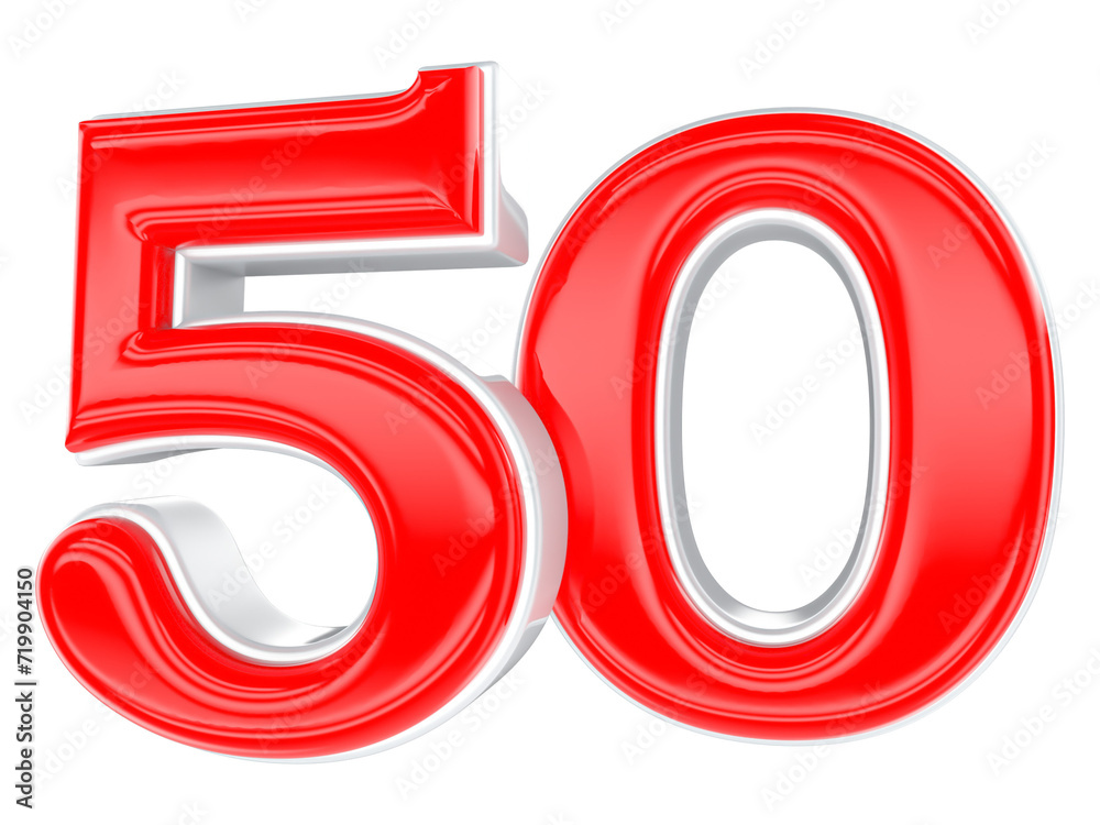 50 Number White With Red 3D Render 50 Number White With Red 3D Render