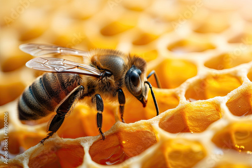 Bee on honeycomb and honey high quality with high detail © Cheetose