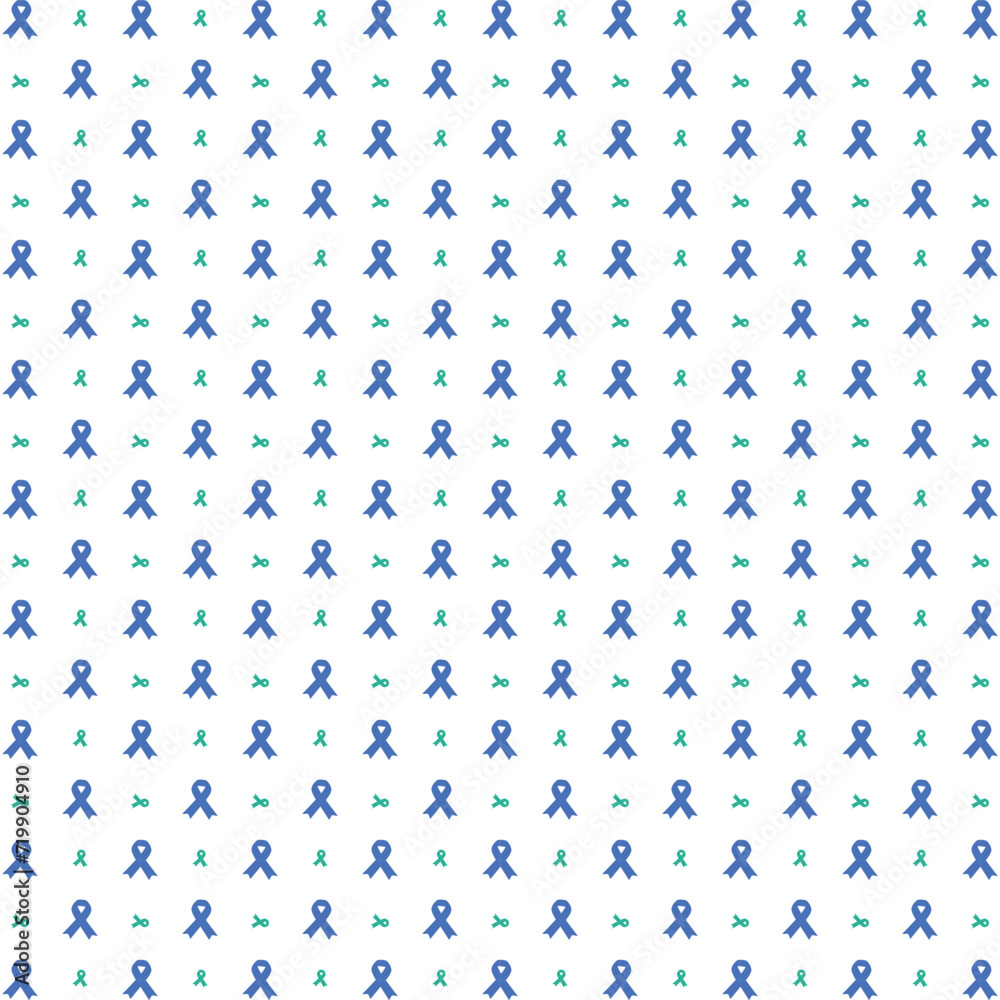 Cancer awareness day blue and green ribbons seamless pattern, vector