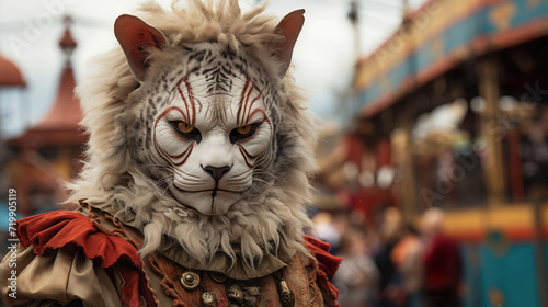 A Traveling Circus With A Fantastic Character In The Form Of A Big Cat. Illustration On The Theme Of Horror And Fear, Cinema And TV Series. Generative AI