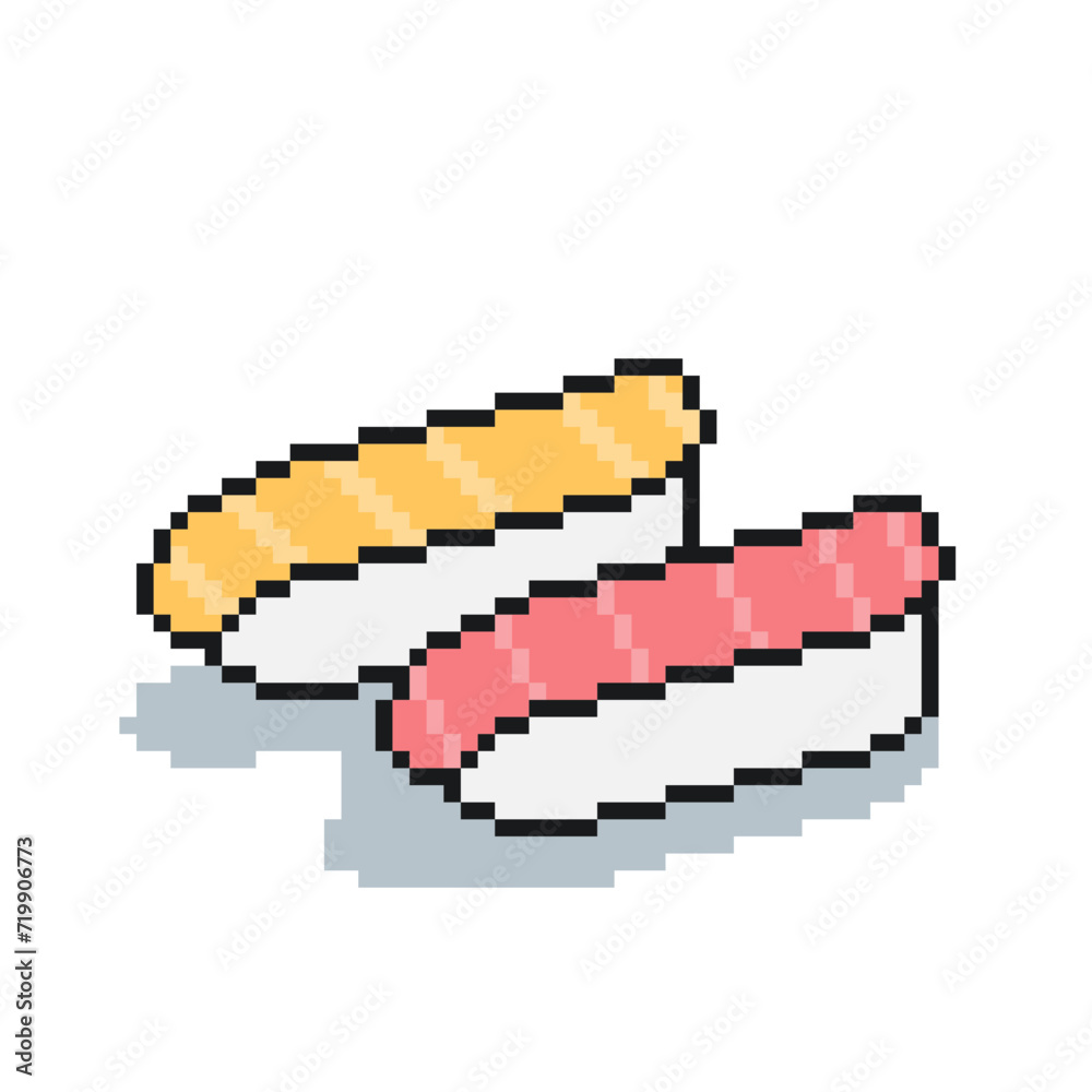 Pair of Sushi Pieces, Salmon and Maguro, Pixel Art Style Illustration Pair of Sushi Pieces, Salmon and Maguro, Pixel Art Style Illustration