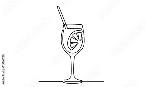 Single continuous line drawing of cocktail.line art exotic cocktail drinks vector doodle.Hand-drawn vector illustration.