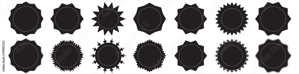 Set of vector starburst, sunburst badges. Simple flat style vintage labels, stickers, Sunburst price tags Black icons on white background. 12354 Set of vector starburst, sunburst badges. Simple flat style vintage labels, stickers, Sunburst price tags Black icons on white background. 12354