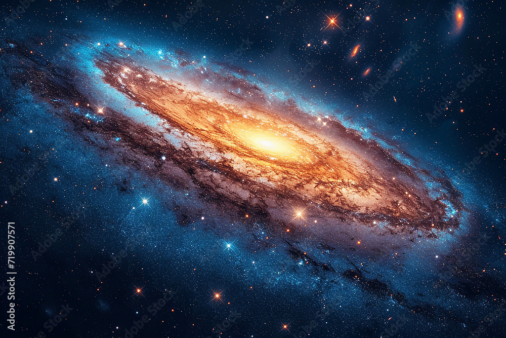 Orange and blue spiral galaxy clusters in space. Orange and blue spiral galaxy clusters in space.