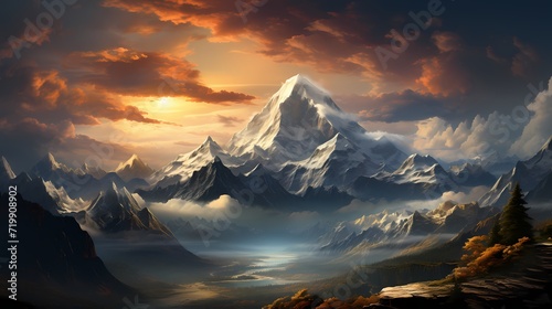 A breathtaking view of a mountain range covered in a blanket of snow © Adobe