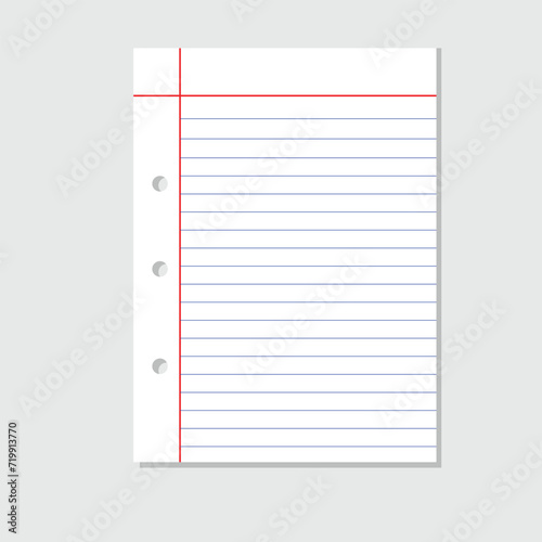 Blank loose leaf notebook paper background. Realistic line paper note. Notebook paper with lines design. Blank notebook paper sheet with lines vector illustration	