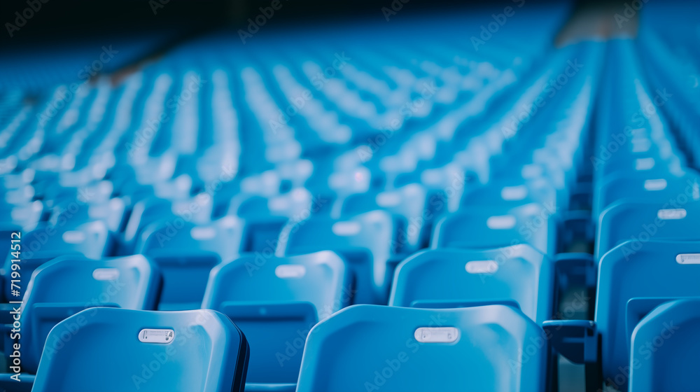 Obraz premium stadium seat rows blue seats, in the style of simplicity