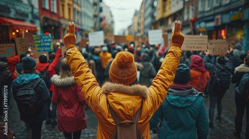 A crowd of people took to the street for a mass rally-demonstration of dissatisfaction with violation of women's rights. A action with posters in hands in the city, peaceful marches