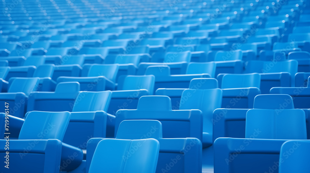 stadium seat rows blue seats, in the style of simplicity stadium seat rows blue seats, in the style of simplicity