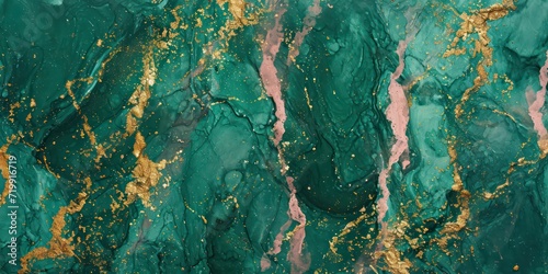 Background adorned with shimmering green and gold hues, interlaced with delicate pink veins. This lively and vibrant palette exudes a sense of jubilant energy.