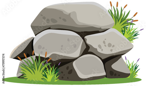 Vector illustration of rocks with surrounding vegetation