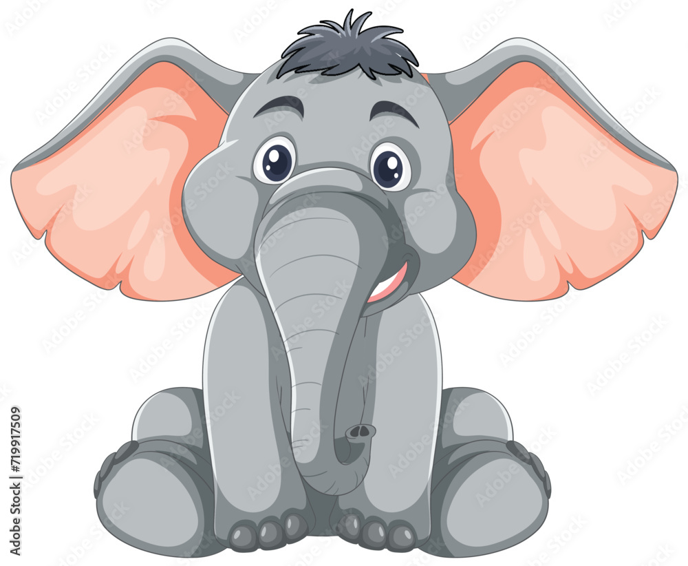 Cute cartoon elephant with big ears smiling.