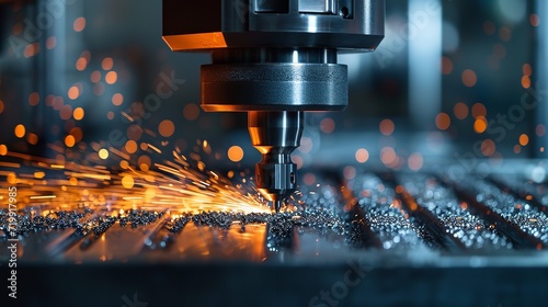 CNC cutting-edge, high-tech machining idea for current mills, space, Generative AI. photo