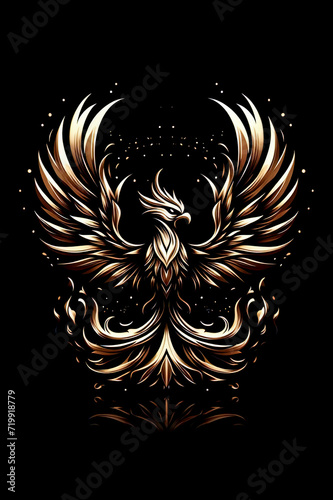 Burning bird phoenix rising form flames and fire, logo