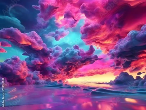 3d render, abstract fantasy Magical background of colorful sky with neon clouds
