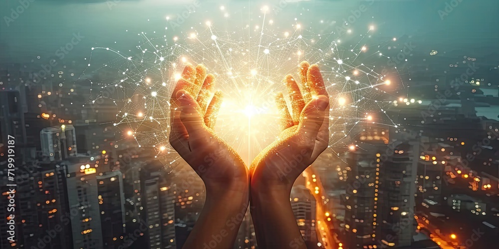Magical energy in human hands glowing with faith and spirituality Magical energy in human hands glowing with faith and spirituality
