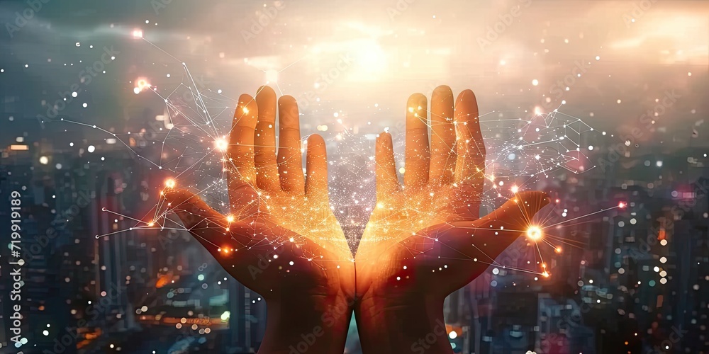 Magical energy in human hands glowing with faith and spirituality Magical energy in human hands glowing with faith and spirituality