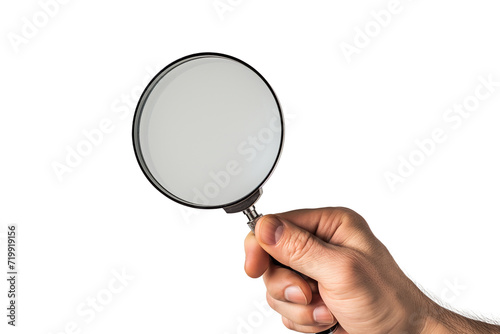 hand holding a magnifying glass on a transparent background
