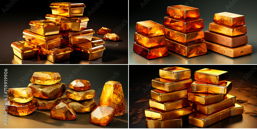A set of gold bars and piles of gold bars are available. Isolated on a transparent background for ease of use. Ideal for graphic design projects. presentations. or advertising.