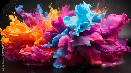 A captivating burst of vibrant magenta and cyan paint splatters