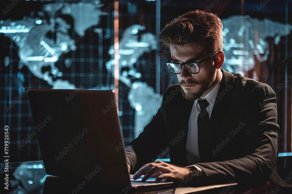 Ethical Hacker in suit, Penetration Tester, Testing computer systems, networks, or applications for vulnerabilities to identify and fix potential security threats Ethical Hacker in suit, Penetration Tester, Testing computer systems, networks, or applications for vulnerabilities to identify and fix potential security threats