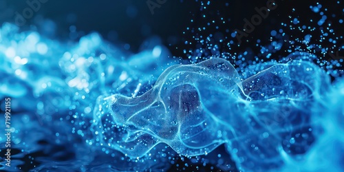 Liquid digital blue wave molecules dance and intertwine, forming a dynamic and mesmerizing display of their intricate patterns in the virtual world.