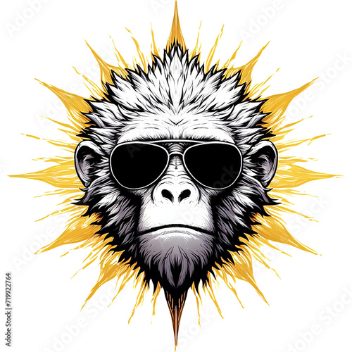 Gorilla monkey wearing sunglasses. Vector illustration for your design. Isolated on transparent background. 