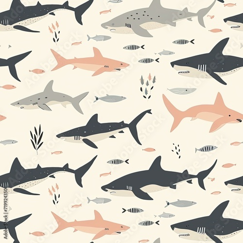 Background with drawn sharks.