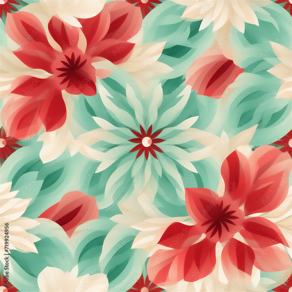 Obraz premium Seamless pattern : Vibrant Mandala Pattern with Crimson and Seafoam 