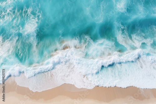 Aerial view of sea beach wave, Ocean waves on the beach as a wallpaper background, sea with blue water waves AI generated © Tanu