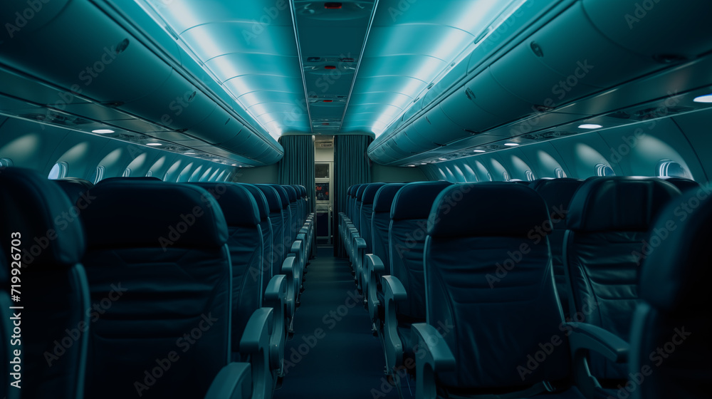 Seats and aisles on an airplane, empty
Seats and aisles on an airplane, empty