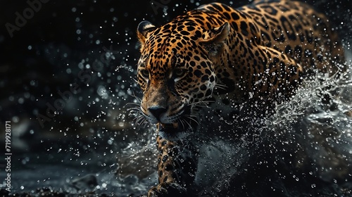 High speed jaguar running through water.