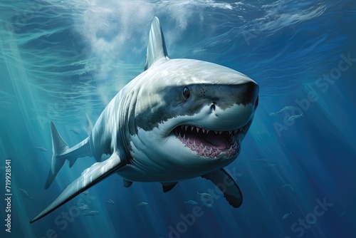 Great white shark  Great White Shark in blue ocean. Underwater photography  shark in the sea  Great White Shark in blue ocean  Great white shark  Great White Shark in blue ocean. Underwat Ai generated