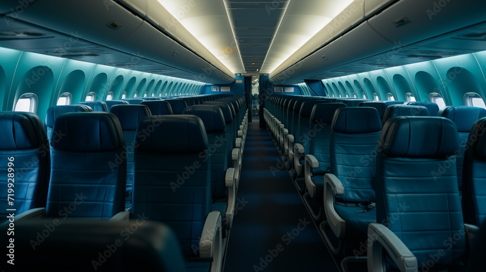 Seats and aisles on an airplane, empty