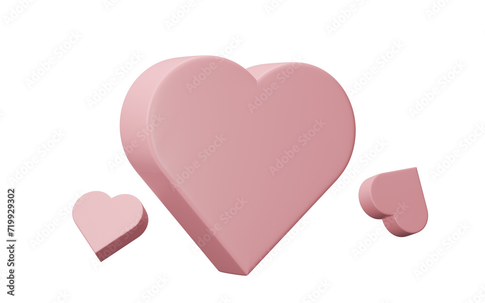 Pink heart shape colors isolated on transparent background. 3d render.