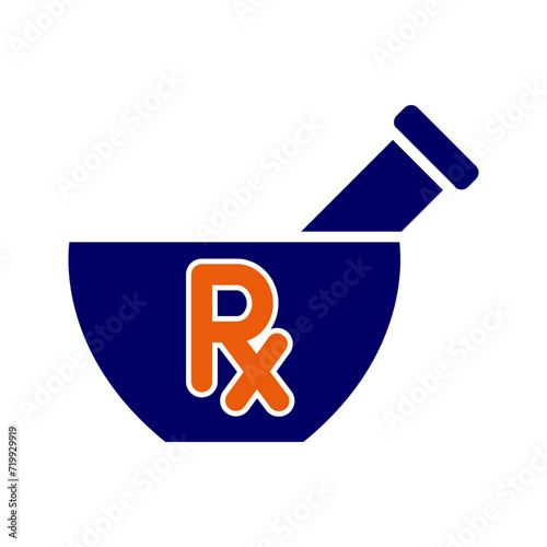 mortar and pestle with Rx symbol icon vector