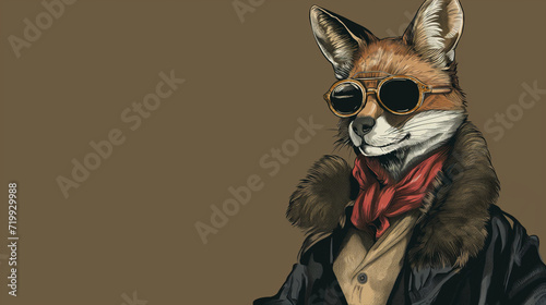 Fox Dressed as a Stylish Human with Red Scarf and Sunglasses. Generative AI.