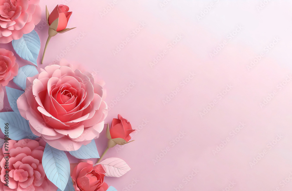 ペーパークラフト風の赤いバラの花束をあしらった背景画像
ペーパークラフト風の赤いバラの花束をあしらった背景画像